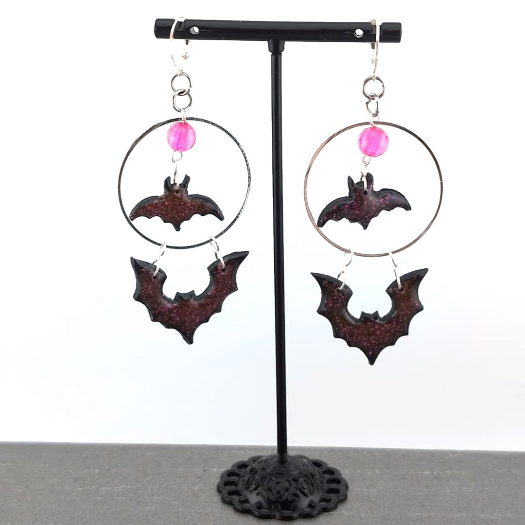 Gothic Bat Earrings | pink | Handmade Polymer Clay | Halloween Jewelry
