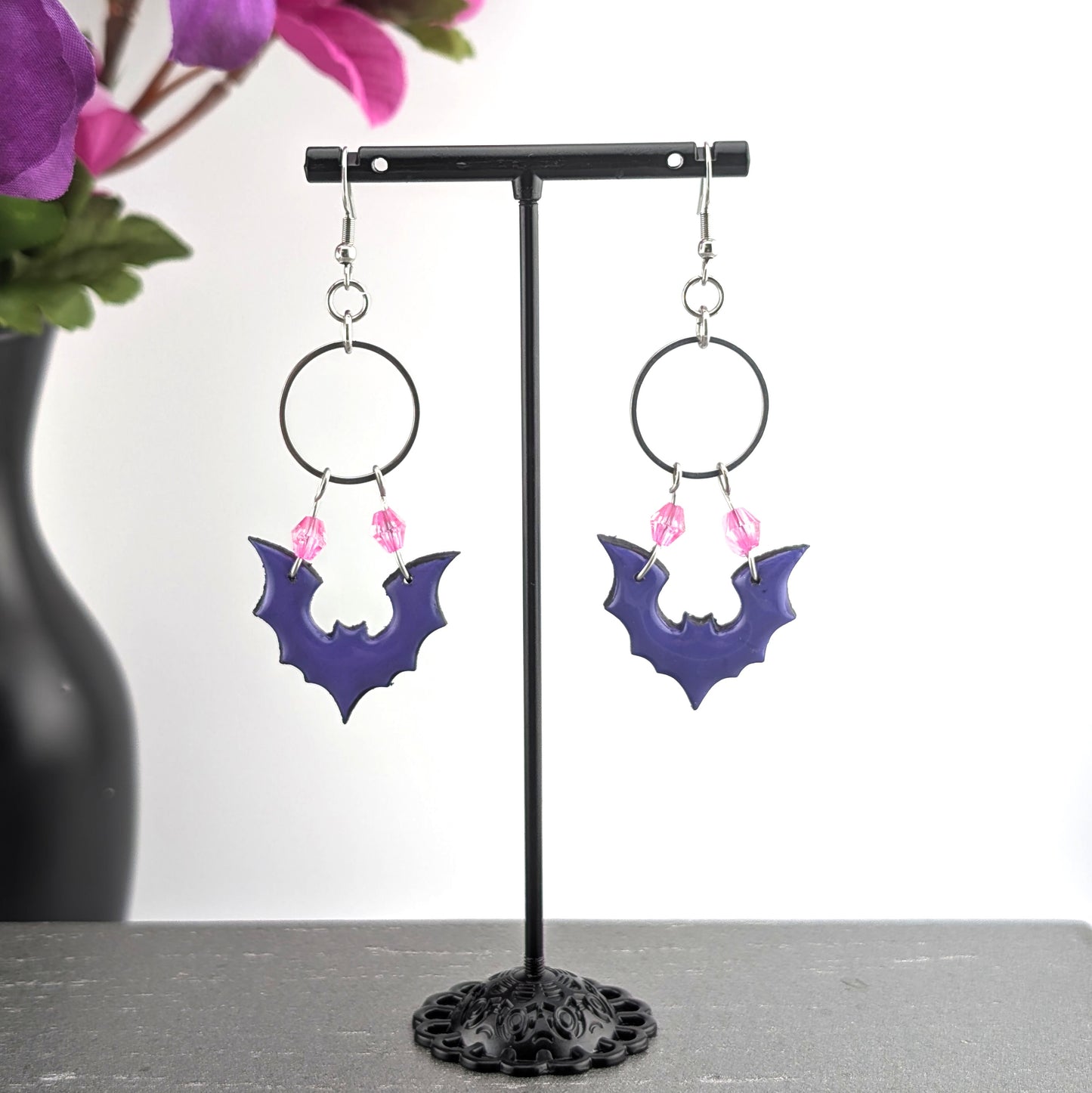 Gothic Kawaii Bat Earrings | Spooky Kawaii Halloween Jewelry| Purple and Pink