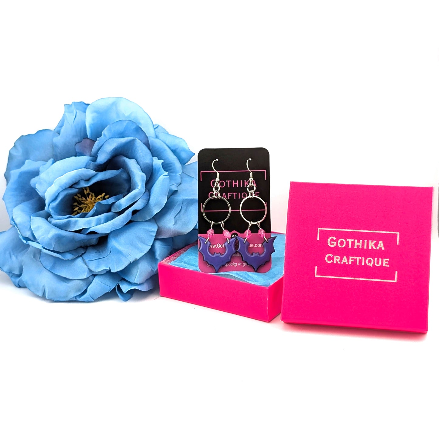 Gothic Kawaii Bat Earrings | Spooky Kawaii Halloween Jewelry| Purple and Pink