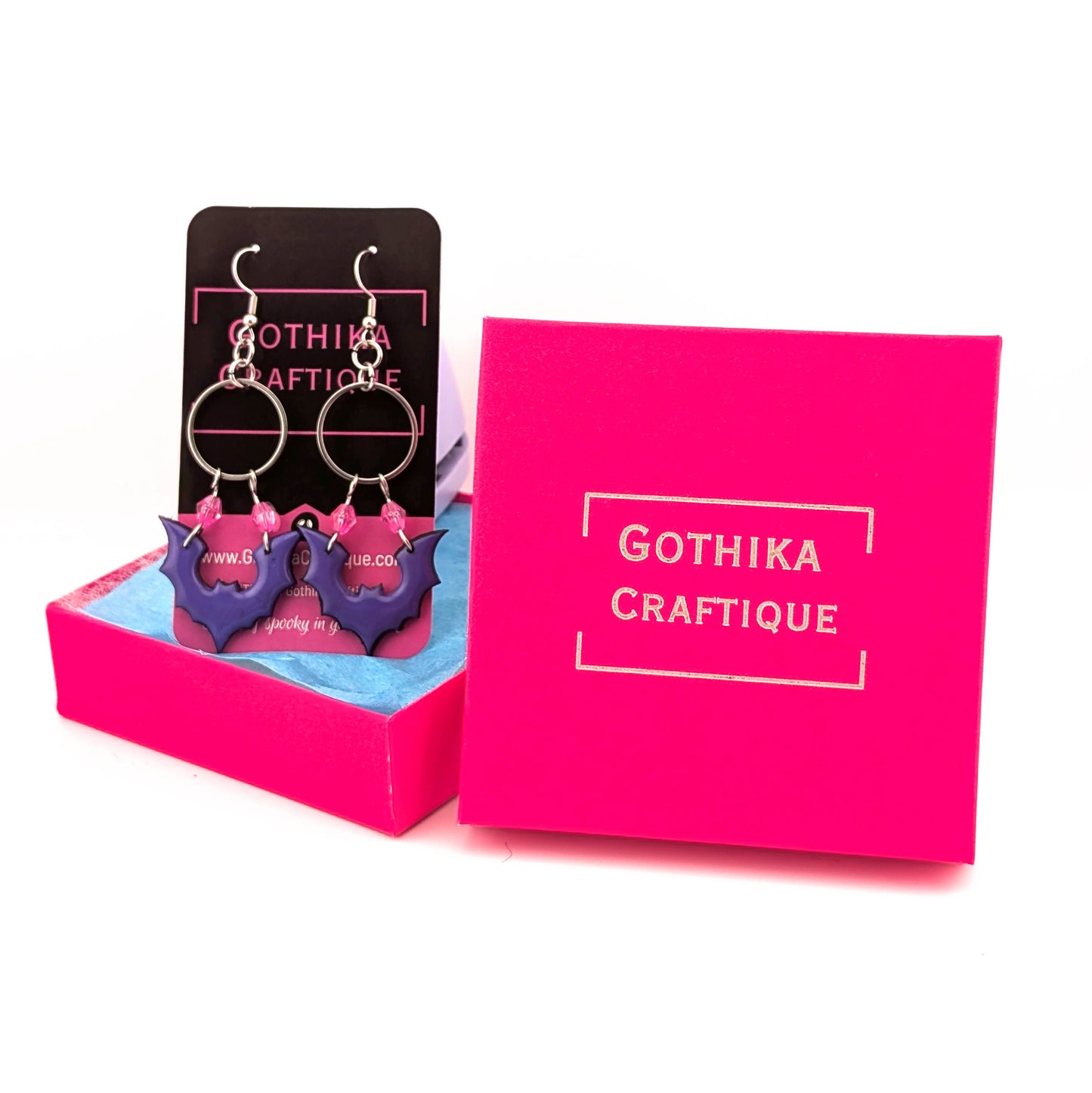 Gothic Kawaii Bat Earrings | Spooky Kawaii Halloween Jewelry| Purple and Pink