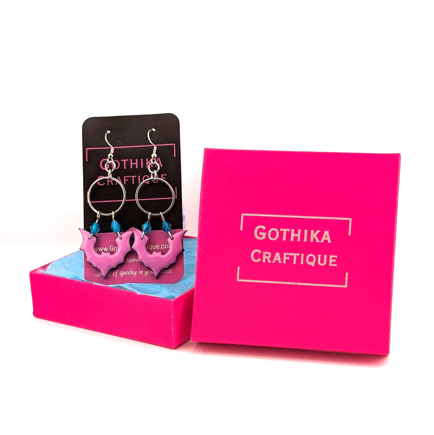 Kawaii Goth Bat Earrings | Spooky Kawaii | Halloween Jewelry | Pink and Purple