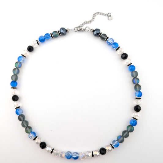 Beaded Necklace | Iridescent | Blue and Grey