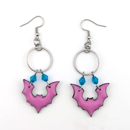 Kawaii Goth Bat Earrings | Spooky Kawaii | Halloween Jewelry | Pink and Purple