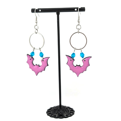 Kawaii Goth Bat Earrings | Spooky Kawaii | Halloween Jewelry | Pink and Purple